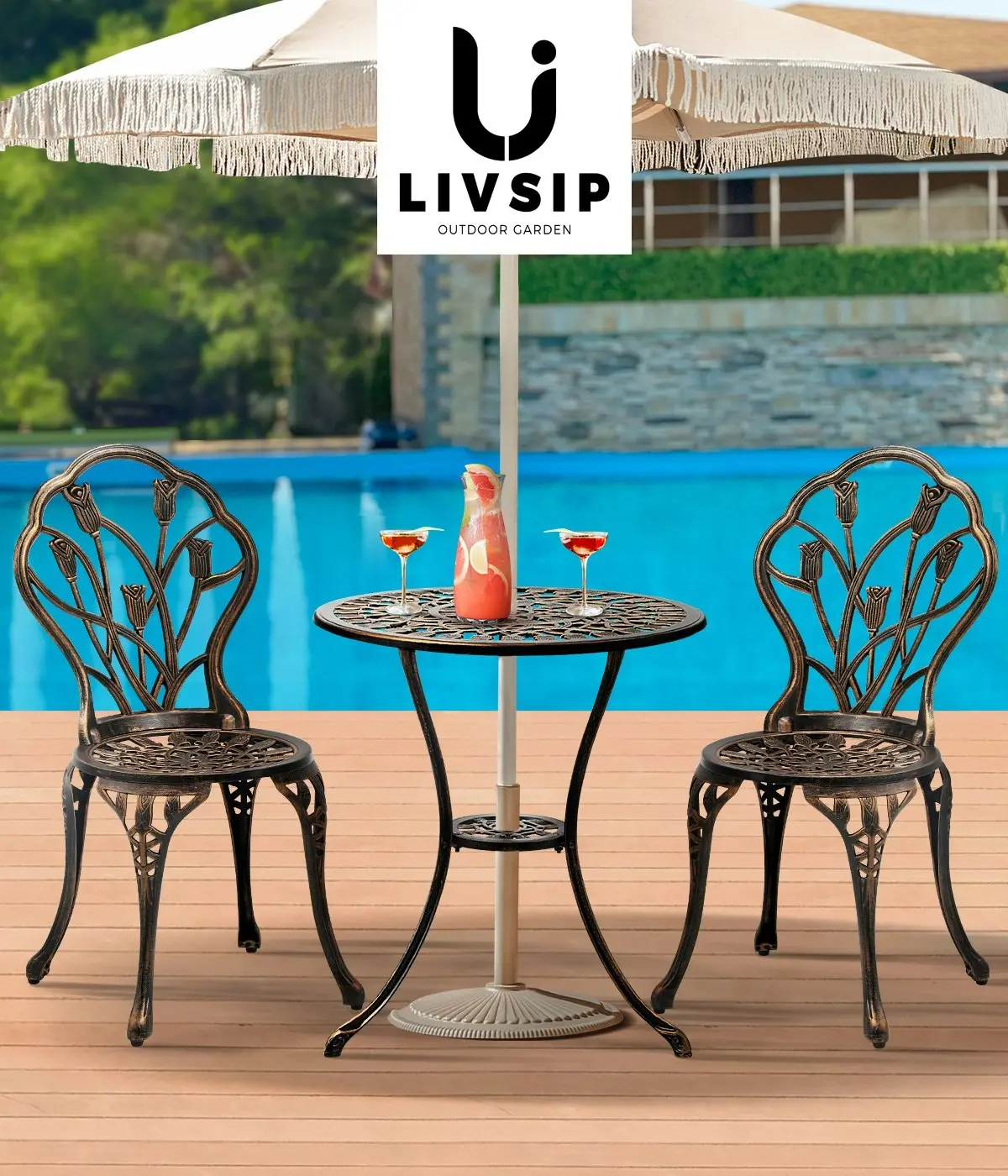 Livsip 3PCS Bistro Outdoor Setting Chairs Table Patio Dining Set Furniture