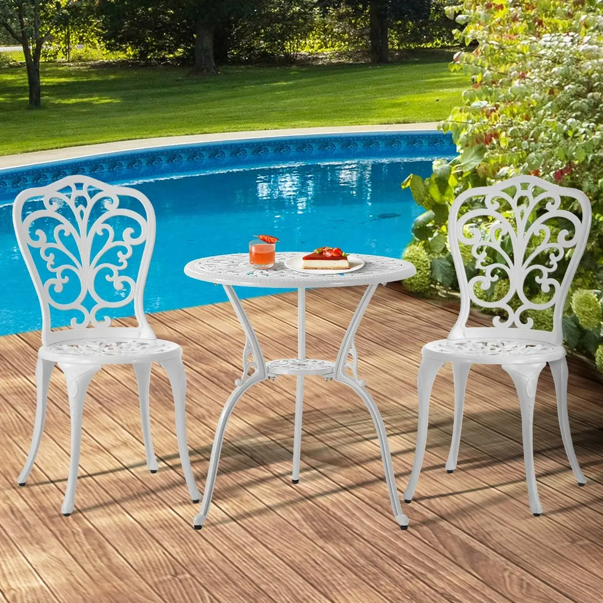 Livsip Bistro Outdoor Setting Chairs Table Patio Dining 3PCS Set Cast Aluminium