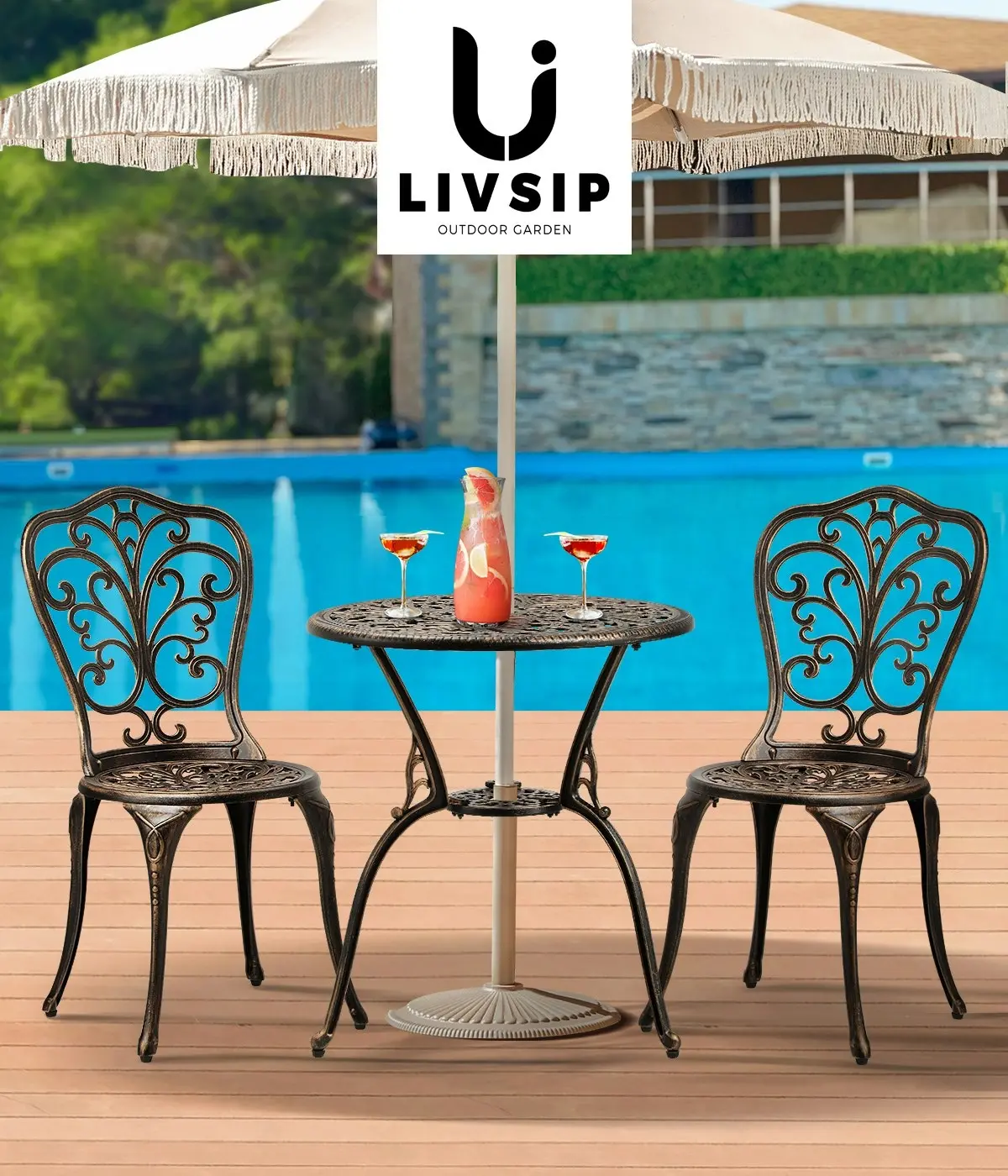 Livsip Bistro Furniture Setting 3 Piece Chairs Table Patio Indoor/Outdoor Set