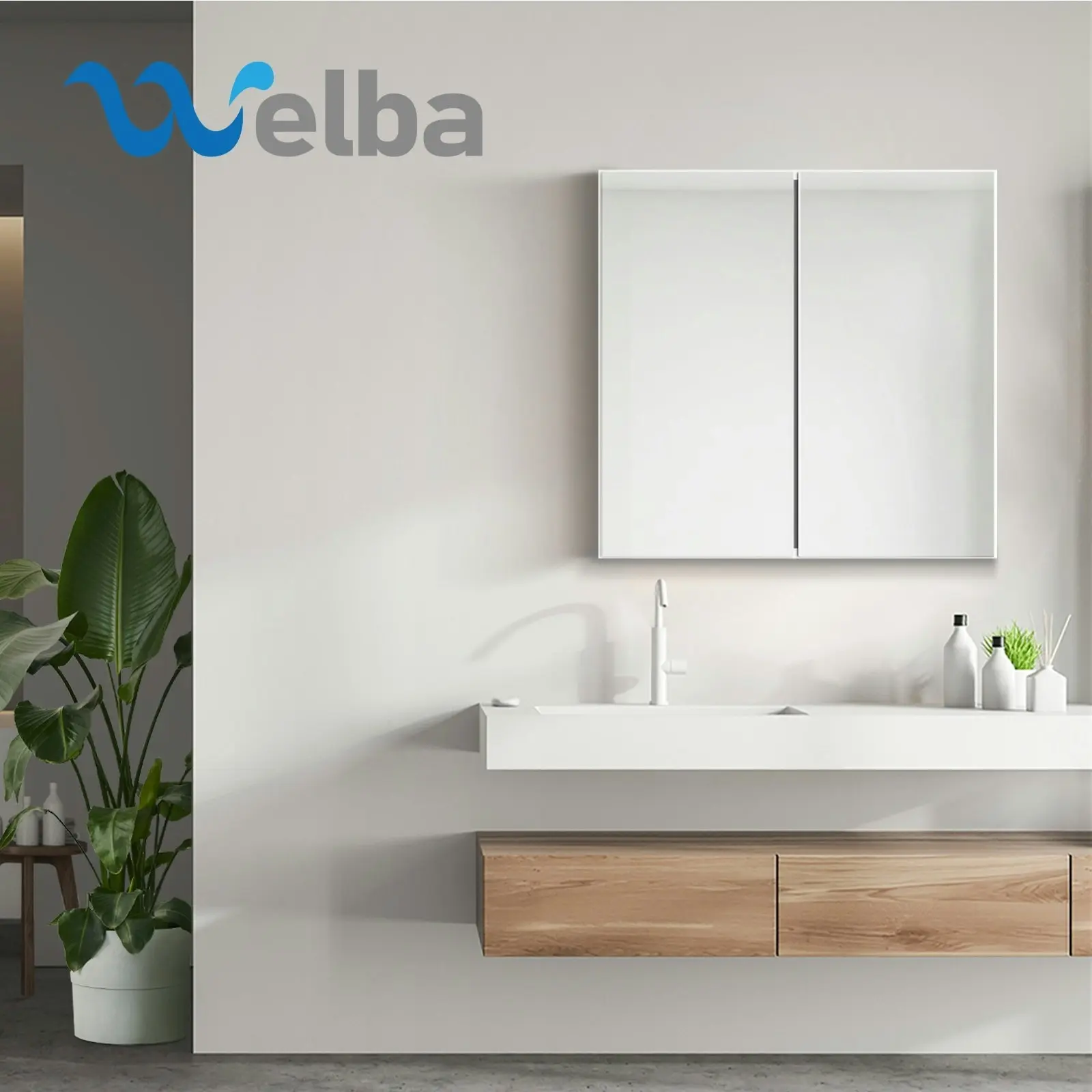 Welba Bathroom Mirror Cabinet Vanity Medicine Shaving Wall Storage 750mmx720mm