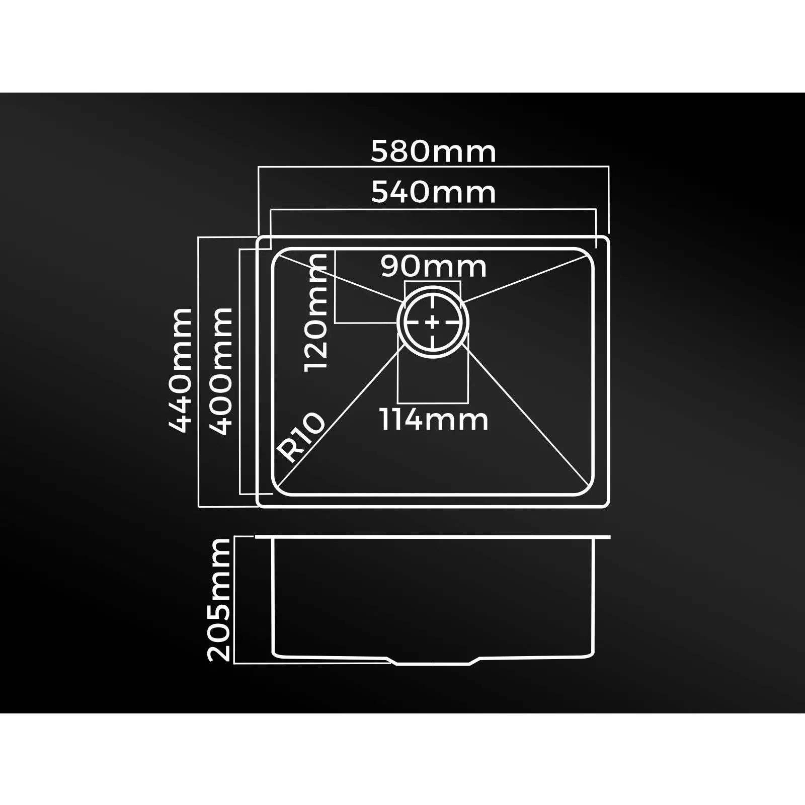 Welba Kitchen Sink Stainless Steel Bathroom Basin Single Silver 58X44CM