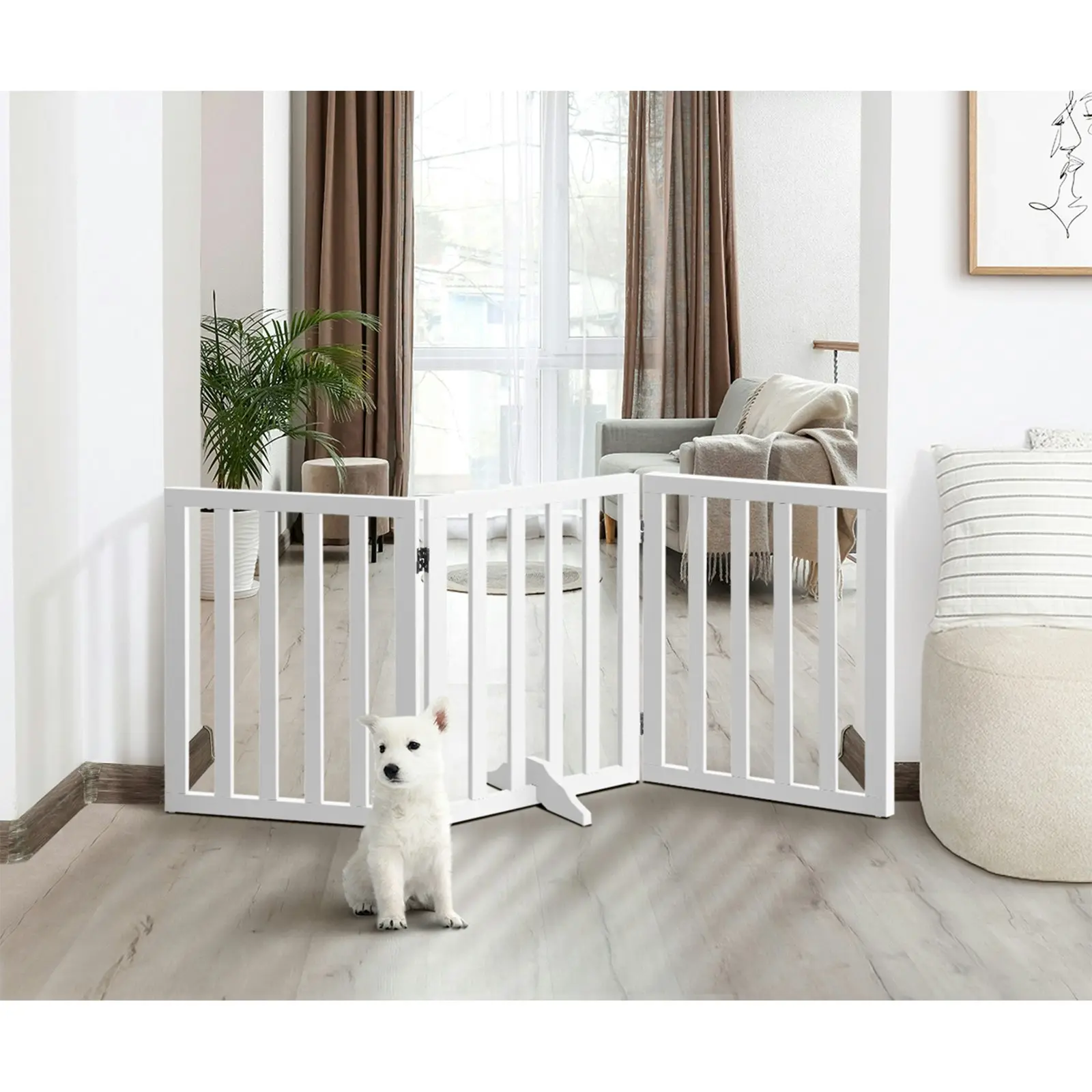 Alopet Wooden Pet Gate Dog Fence Safety Stair Barrier Security Door 3 Panels