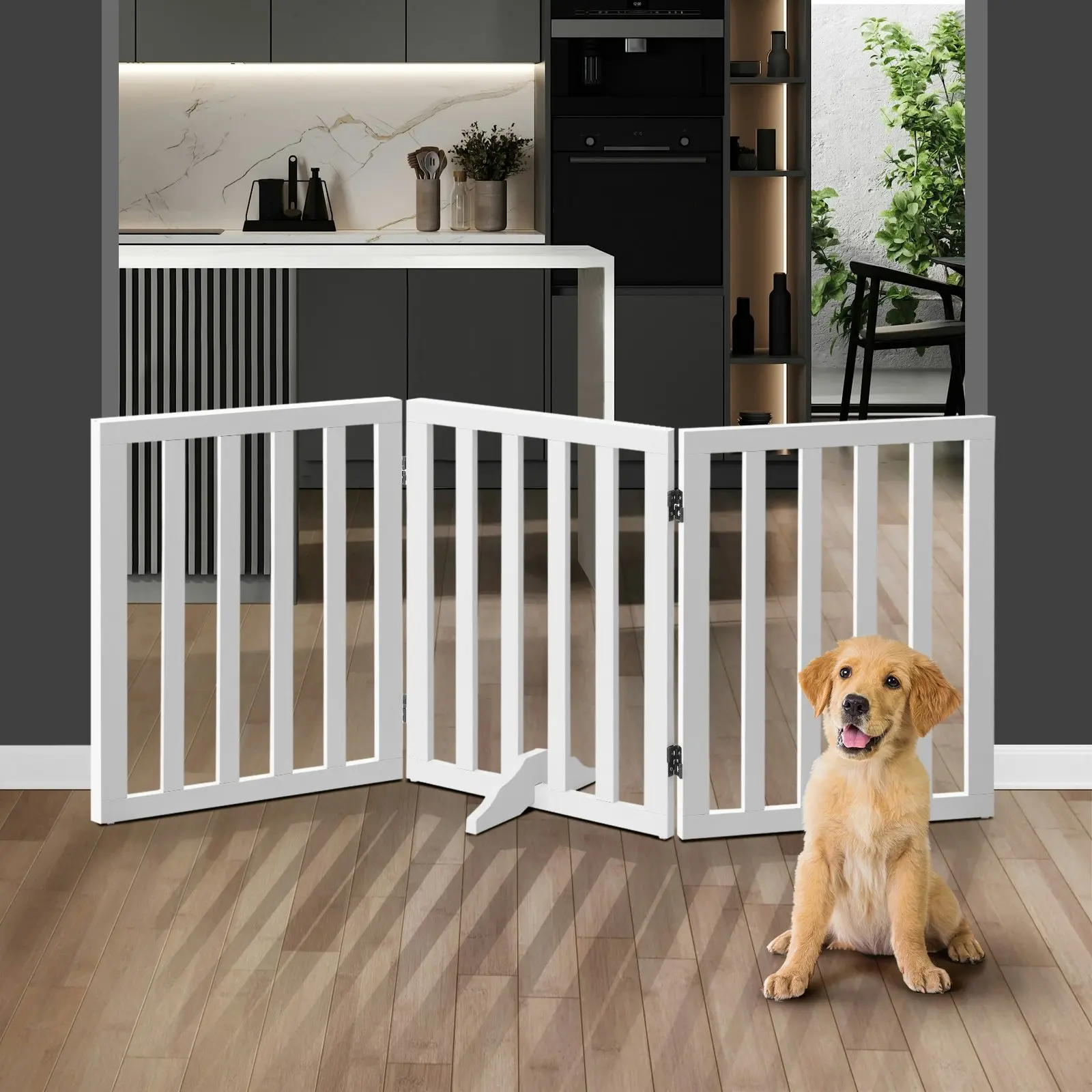 Alopet Wooden Pet Gate Dog Fence Safety Stair Barrier Security Door 3 Panels