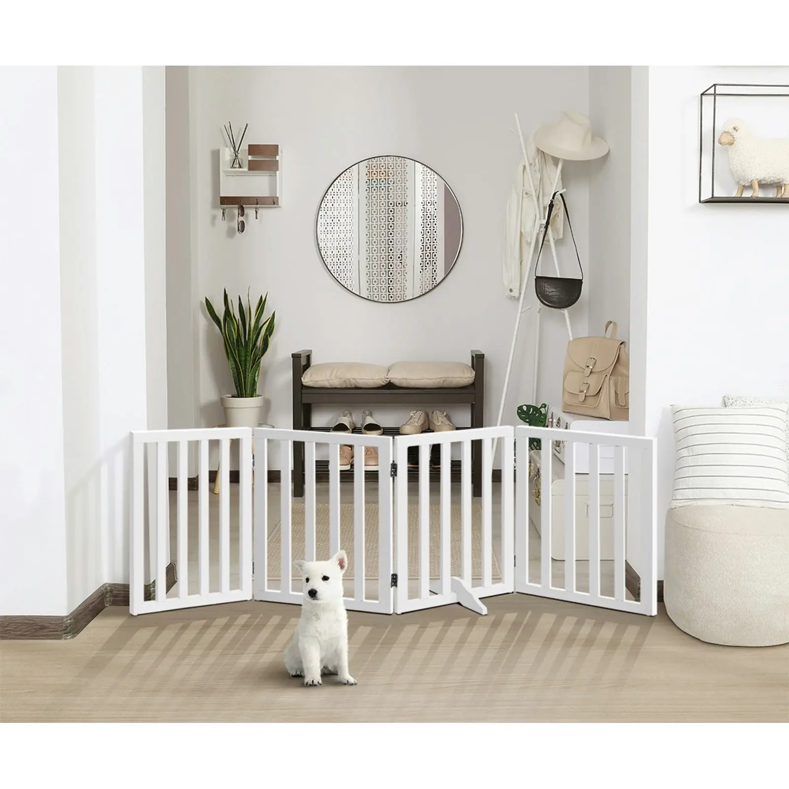 Alopet Wooden Pet Gate Dog Fence Safety Stair Barrier Security Door 4 Panels