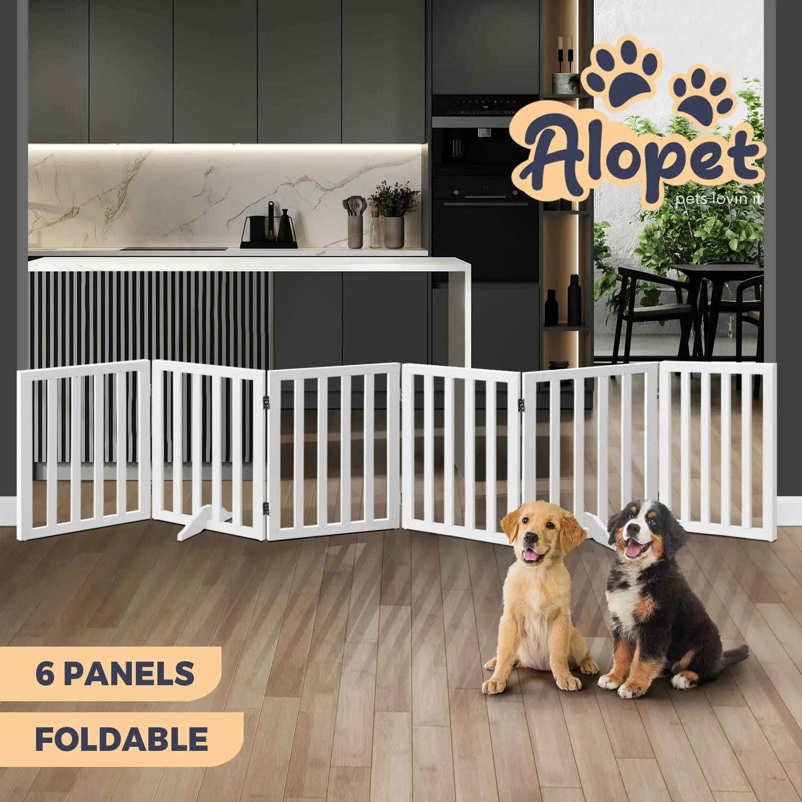 Alopet Wooden Pet Gate Dog Fence Safety Stair Barrier Security Door 6 Panels