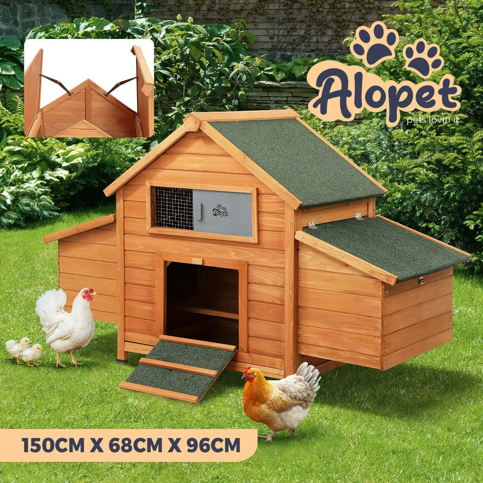 Alopet Chicken Coop Rabbit Hutch House Run Cage Wooden Outdoor Pet Hutch