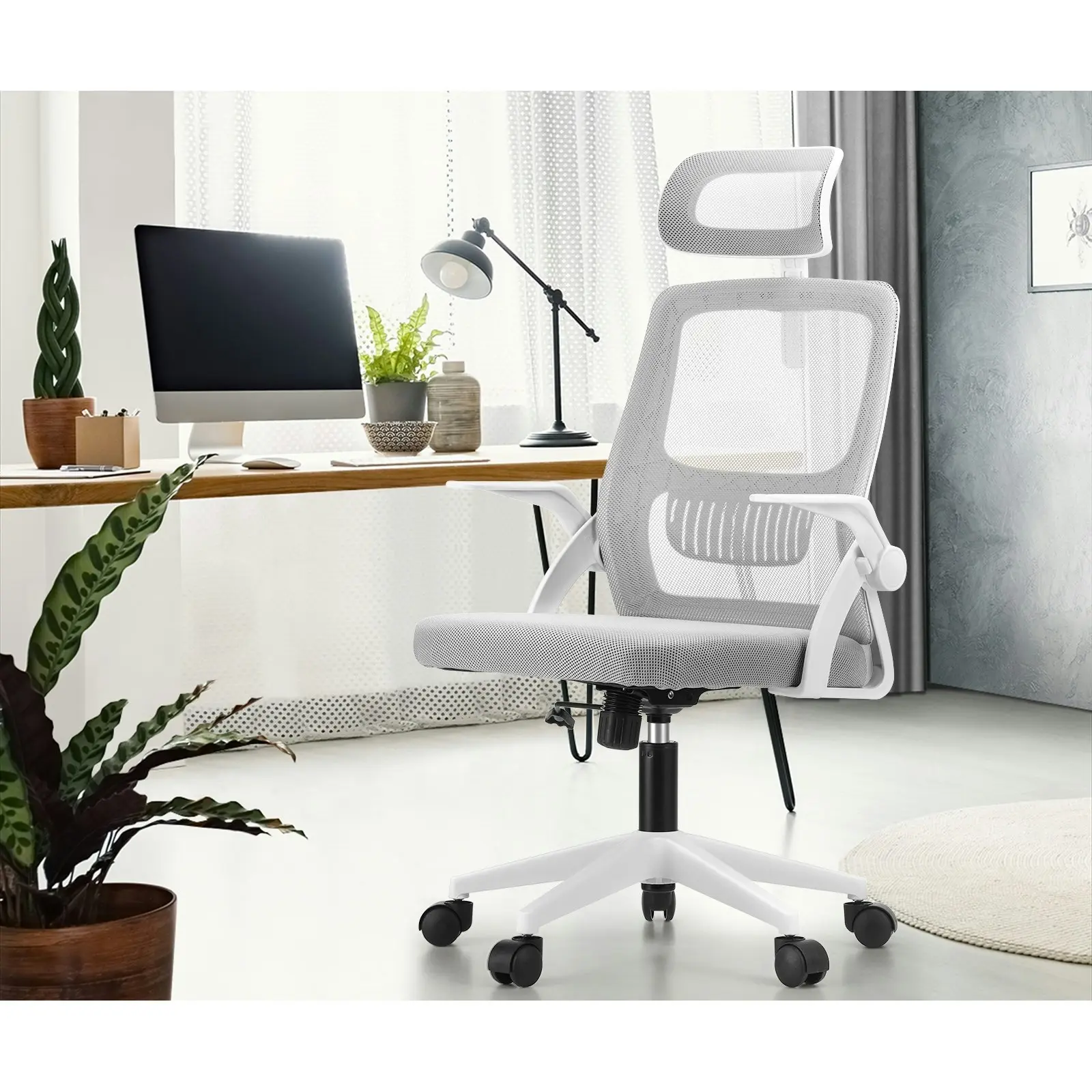 Oikiture Mesh Office Chair Executive Fabric Gaming Seat Racing Computer White