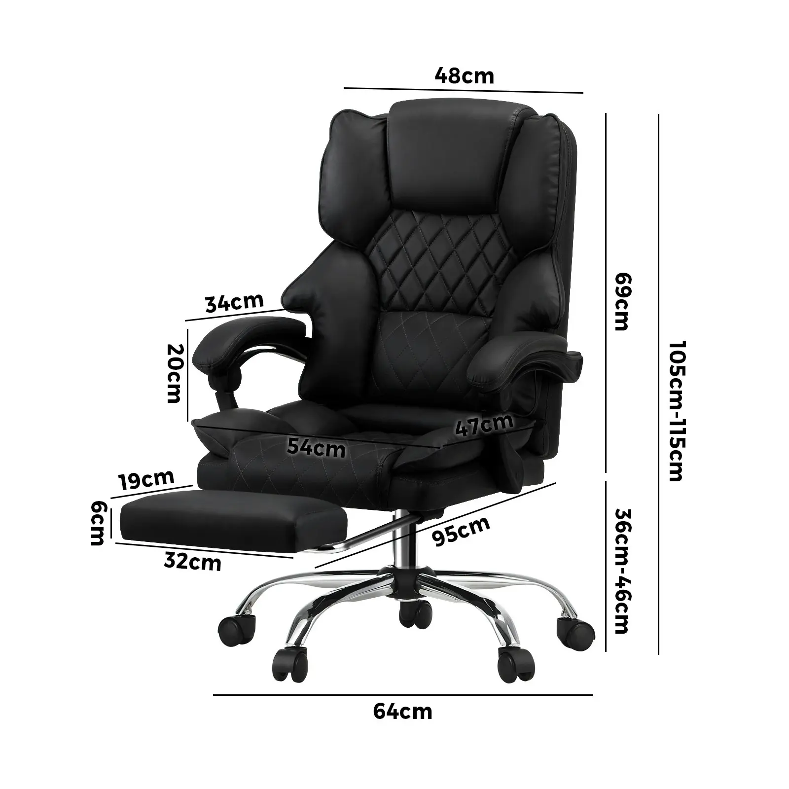 Oikiture Massage Office Chair Recliner Racing Computer Chairs PU Executive Footrest Black