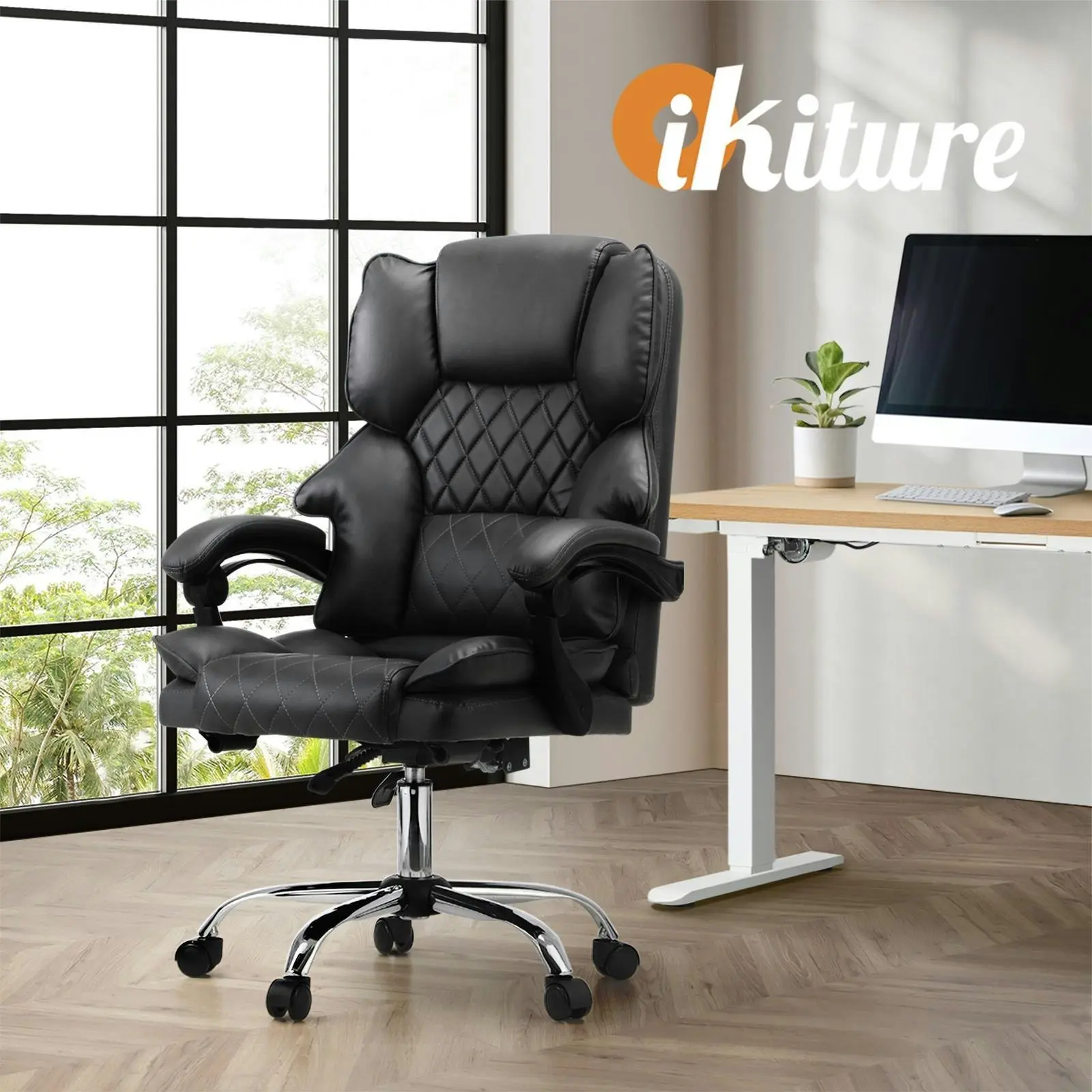 Oikiture Massage Office Chair Executive Computer Racer PU Leather Seat Recliner Black