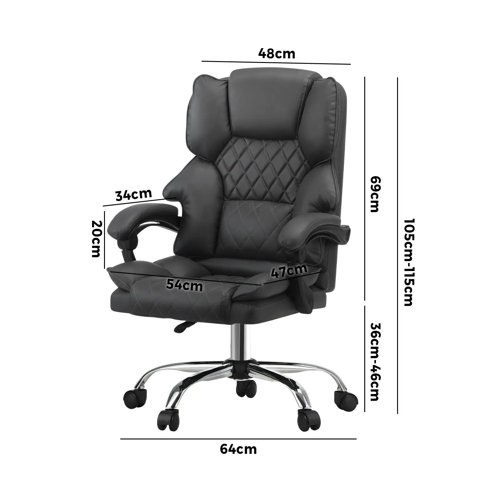 Oikiture Massage Office Chair Executive Computer Racer PU Leather Seat Recliner Grey