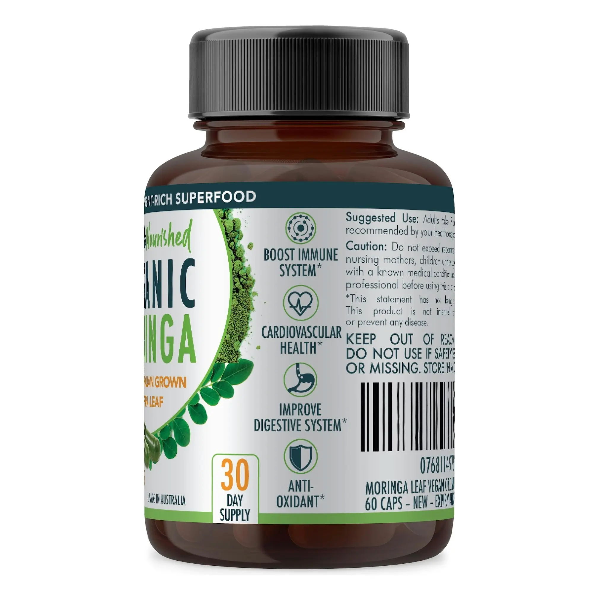 VALUE BUNDLE: Organic Pure Moringa Leaf Capsules - Australian Grown - 2 x 60 Vegan Capsules (2 Months Supply)