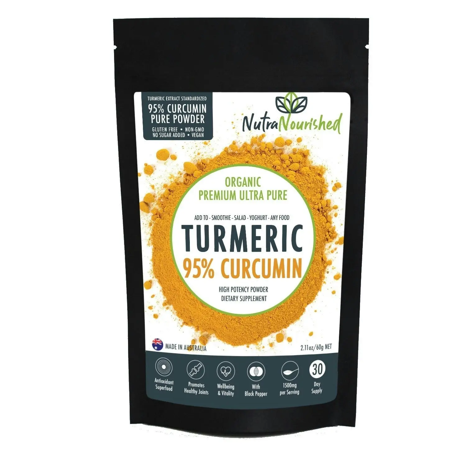 Turmeric Powder - Organic Pure Turmeric Extract 95% Curcumin Buffered with Black Pepper