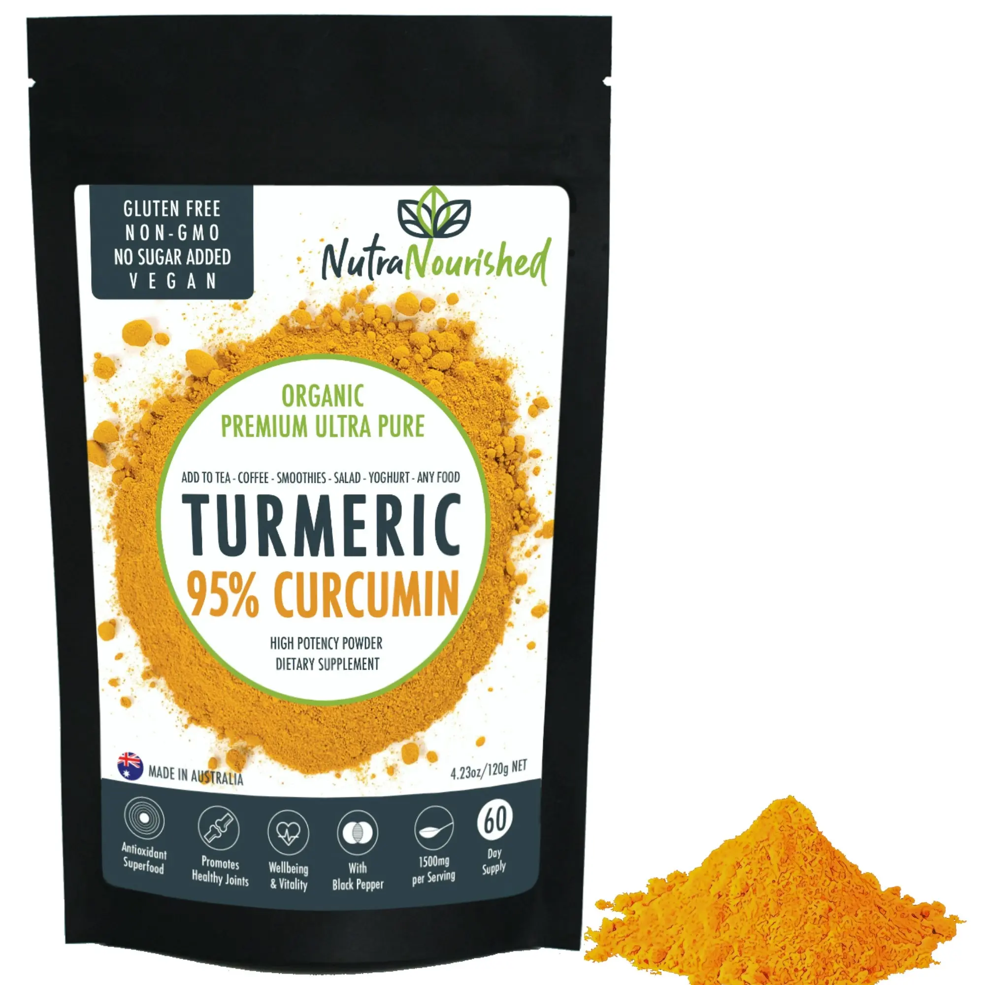 Turmeric Powder - Organic Pure Turmeric Extract 95% Curcumin Buffered with Black Pepper