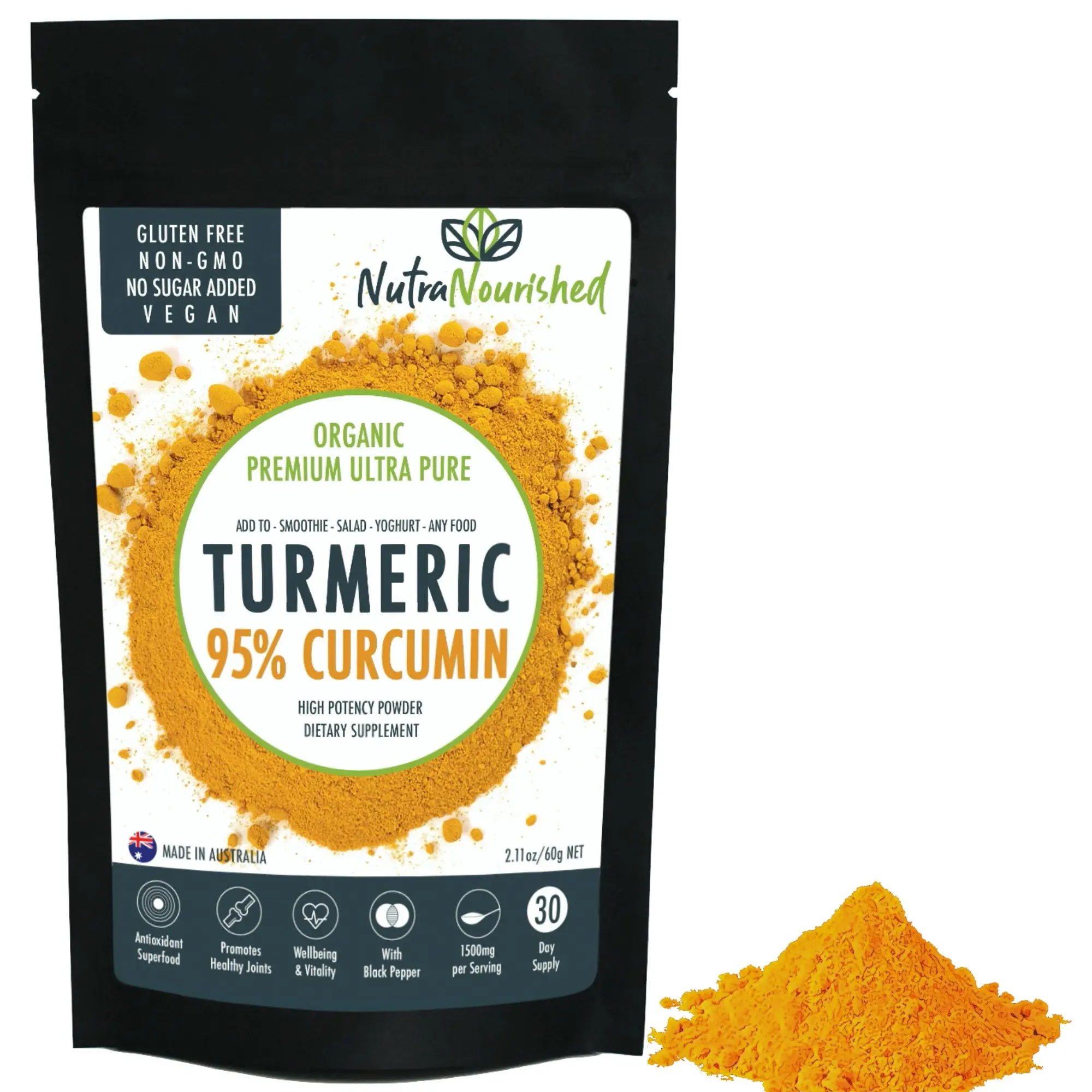 Turmeric Powder - Organic Pure Turmeric Extract 95% Curcumin Buffered with Black Pepper