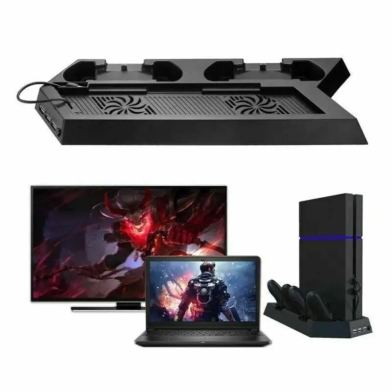 PS4 Stand Cooling Fan for PlayStation PS4 Dual Controller Charging Dock Vertical