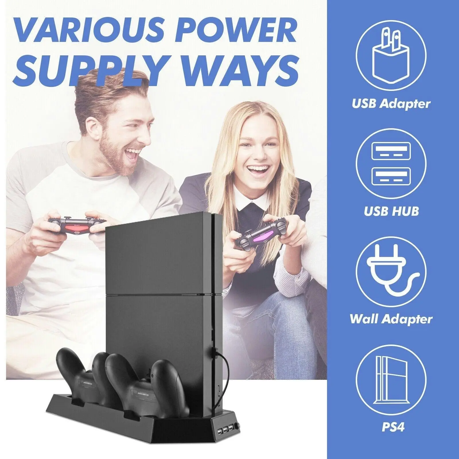 PS4 Stand Cooling Fan for PlayStation PS4 Dual Controller Charging Dock Vertical