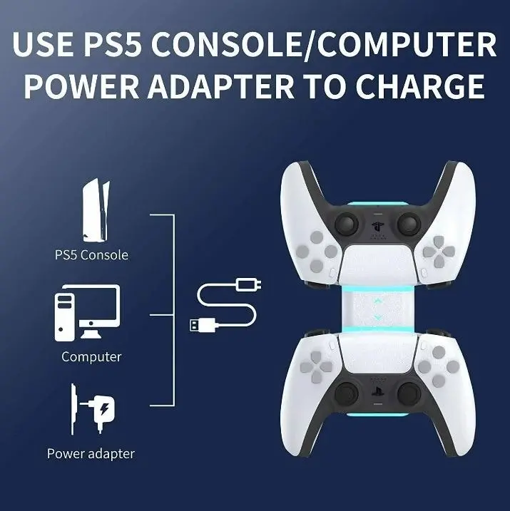 Dual Charger Compatible Charging Dock Station Stand Suit Sony PS5 Playstation 5 Controller