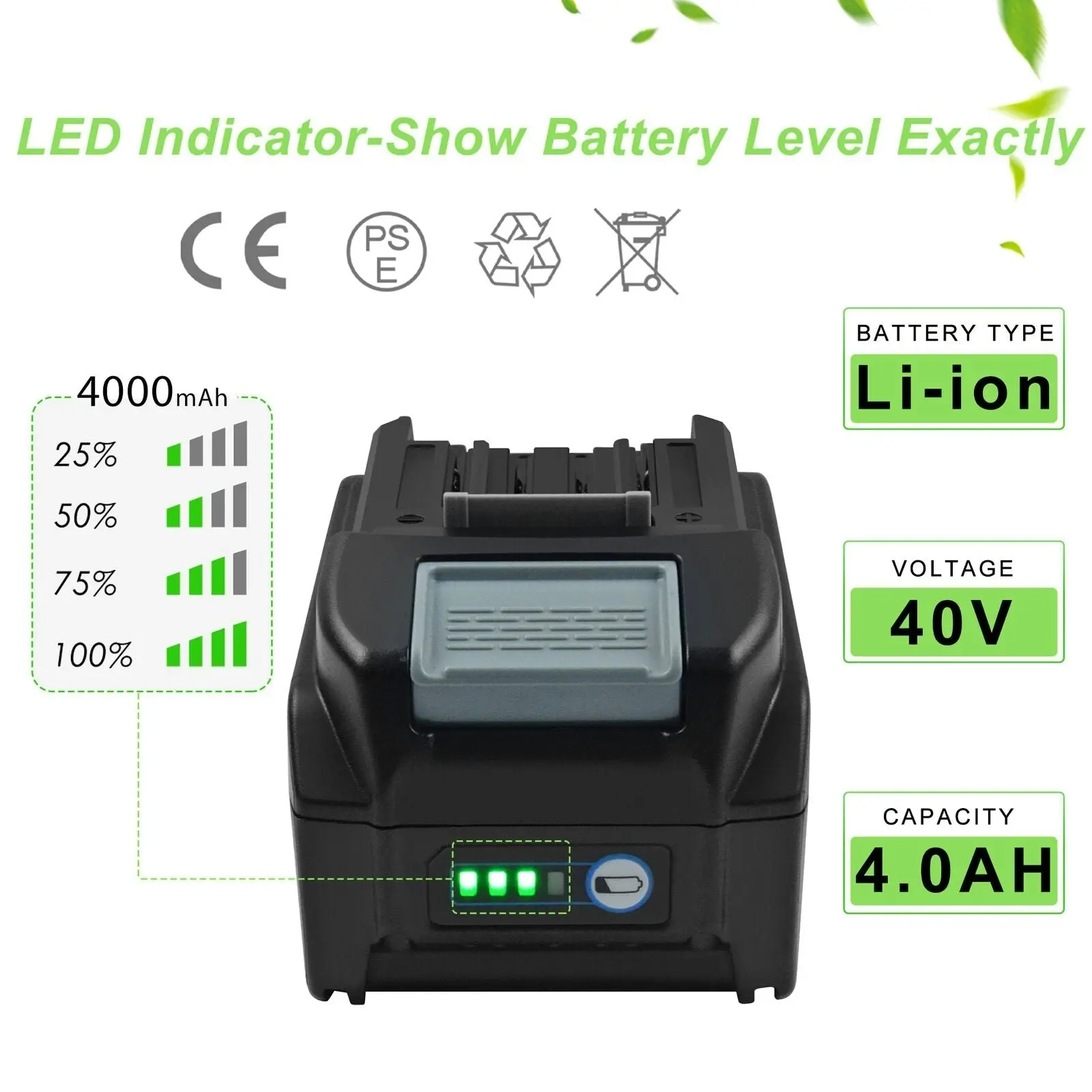 Makita 40V Compatible 191B26-6 Li-ion 4Ah XGT Battery 4000mAh 40V BL4040 Li-ion Battery