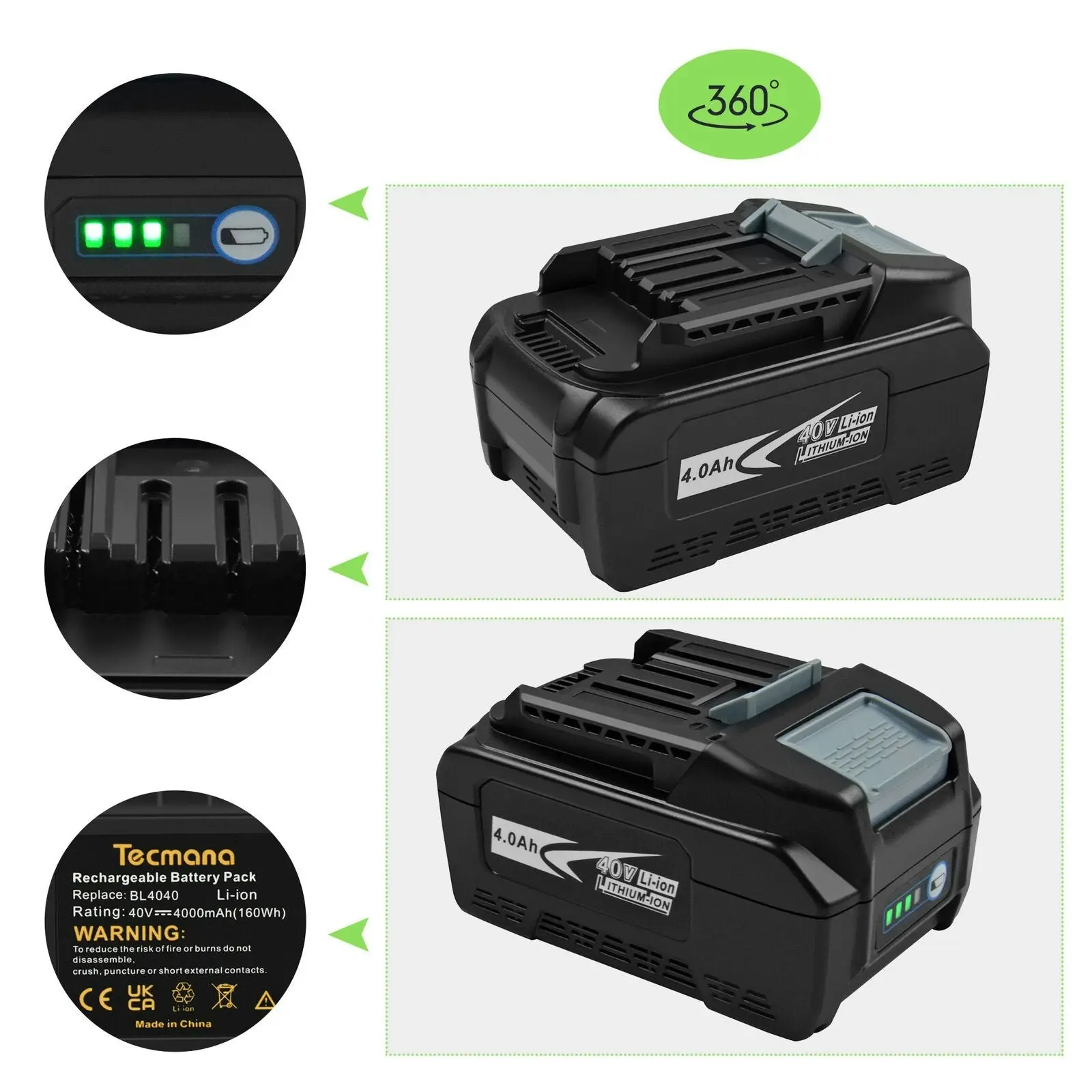 Makita 40V Compatible 191B26-6 Li-ion 4Ah XGT Battery 4000mAh 40V BL4040 Li-ion Battery