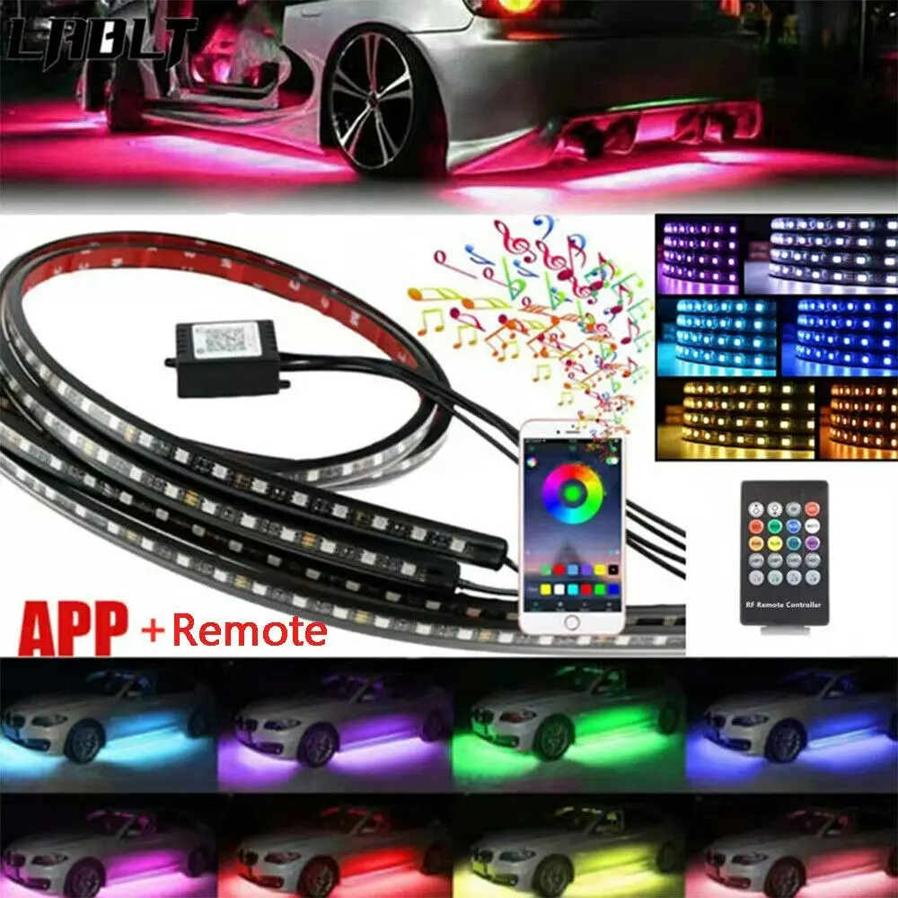 2X 120CM+ 2X 150CM RGB LED Underglow body Neon Light Kit App Under Car Tube Strip