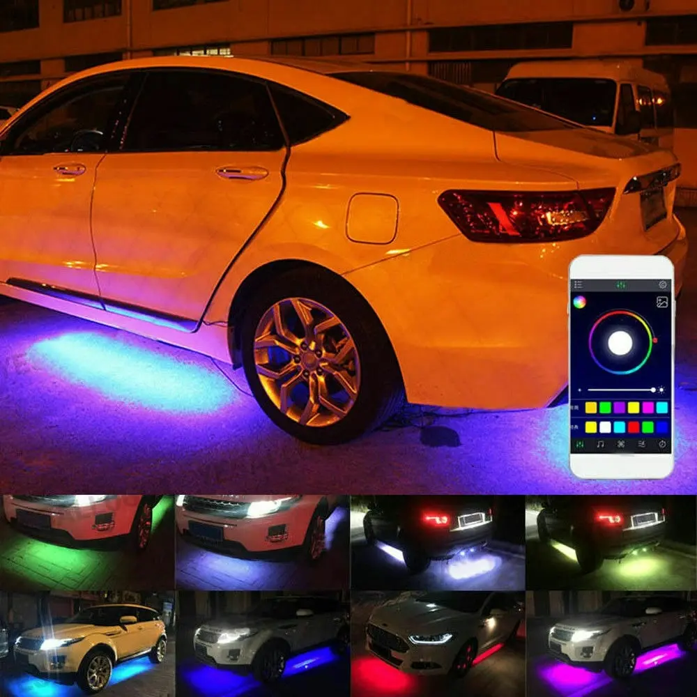 2X 120CM+ 2X 150CM RGB LED Underglow body Neon Light Kit App Under Car Tube Strip