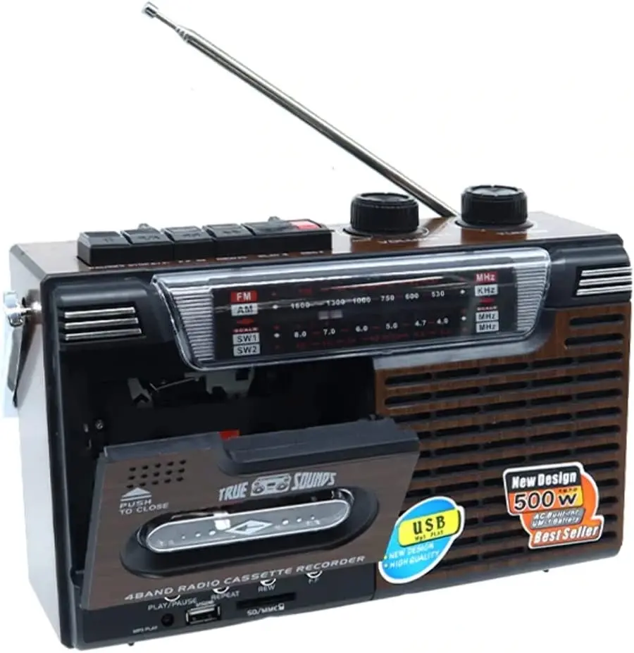 Cassette Tape Player Speaker AM FM SW1 SW2 Radio Single Tape Deck Retro Portable