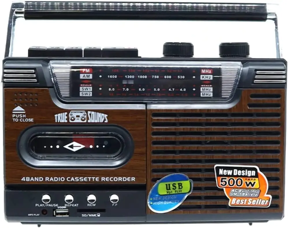 Cassette Tape Player Speaker AM FM SW1 SW2 Radio Single Tape Deck Retro Portable