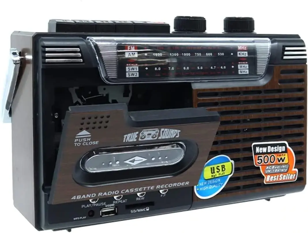 Cassette Tape Player Speaker AM FM SW1 SW2 Radio Single Tape Deck Retro Portable