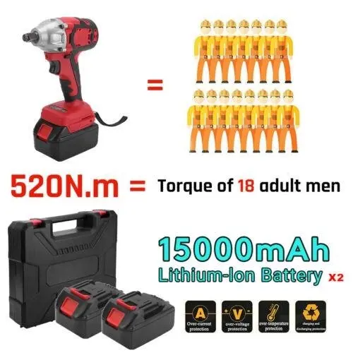 Cordless Power Impact Wrench Brushless Rattle Gun Drill Tool Socket w/ 2 Battery