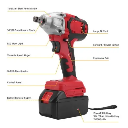 Cordless Power Impact Wrench Brushless Rattle Gun Drill Tool Socket w/ 2 Battery