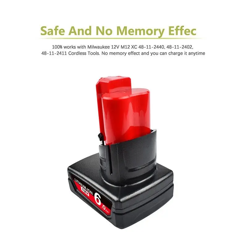 2 Pack | 6.0Ah 12V Tool Battery For Milwaukee M12 48-11-2440 48-11-2402 with Extended Capacity