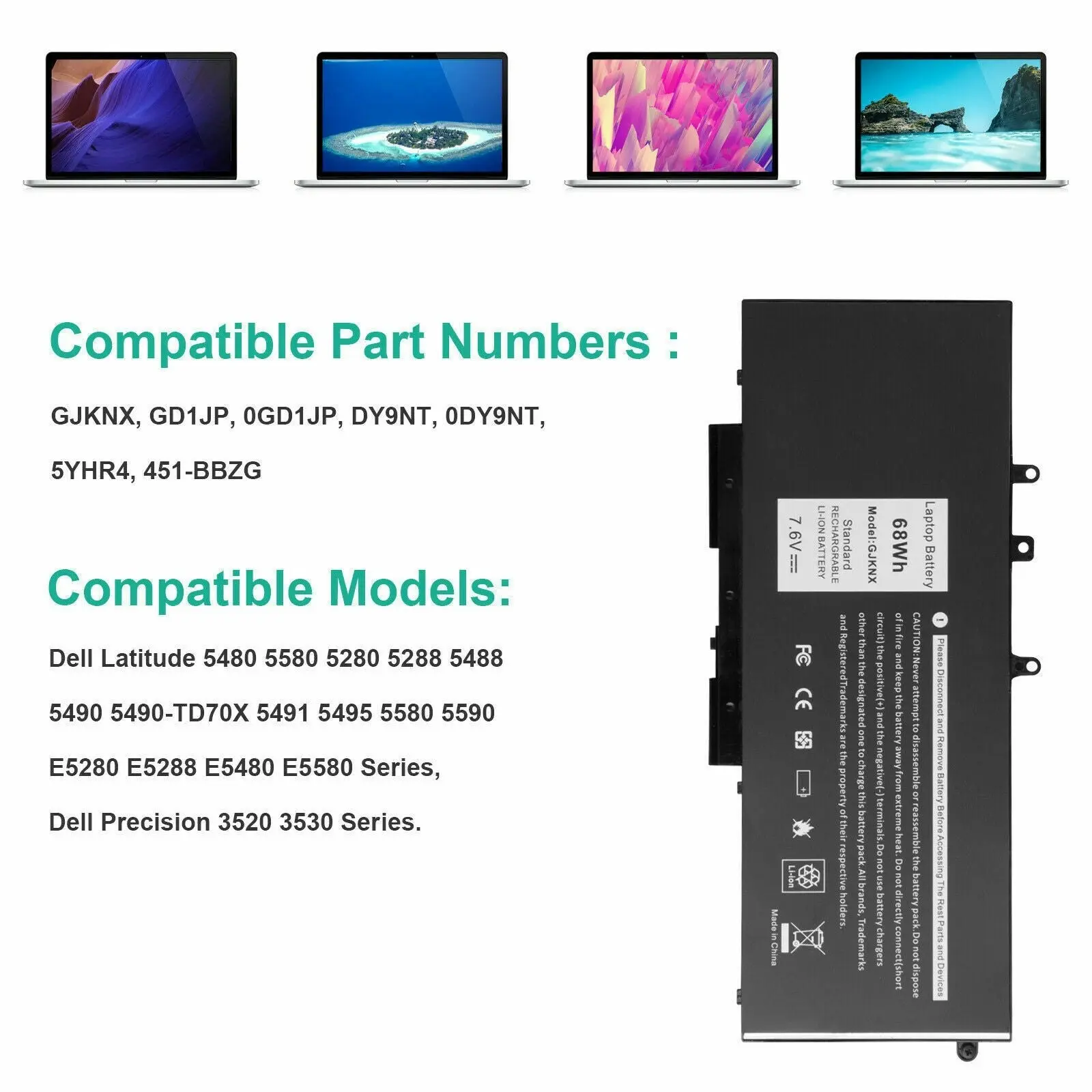 Dell Latitude E5480 5580 E5490 Precision 3520 GJKNX 68Wh Compatible Battery