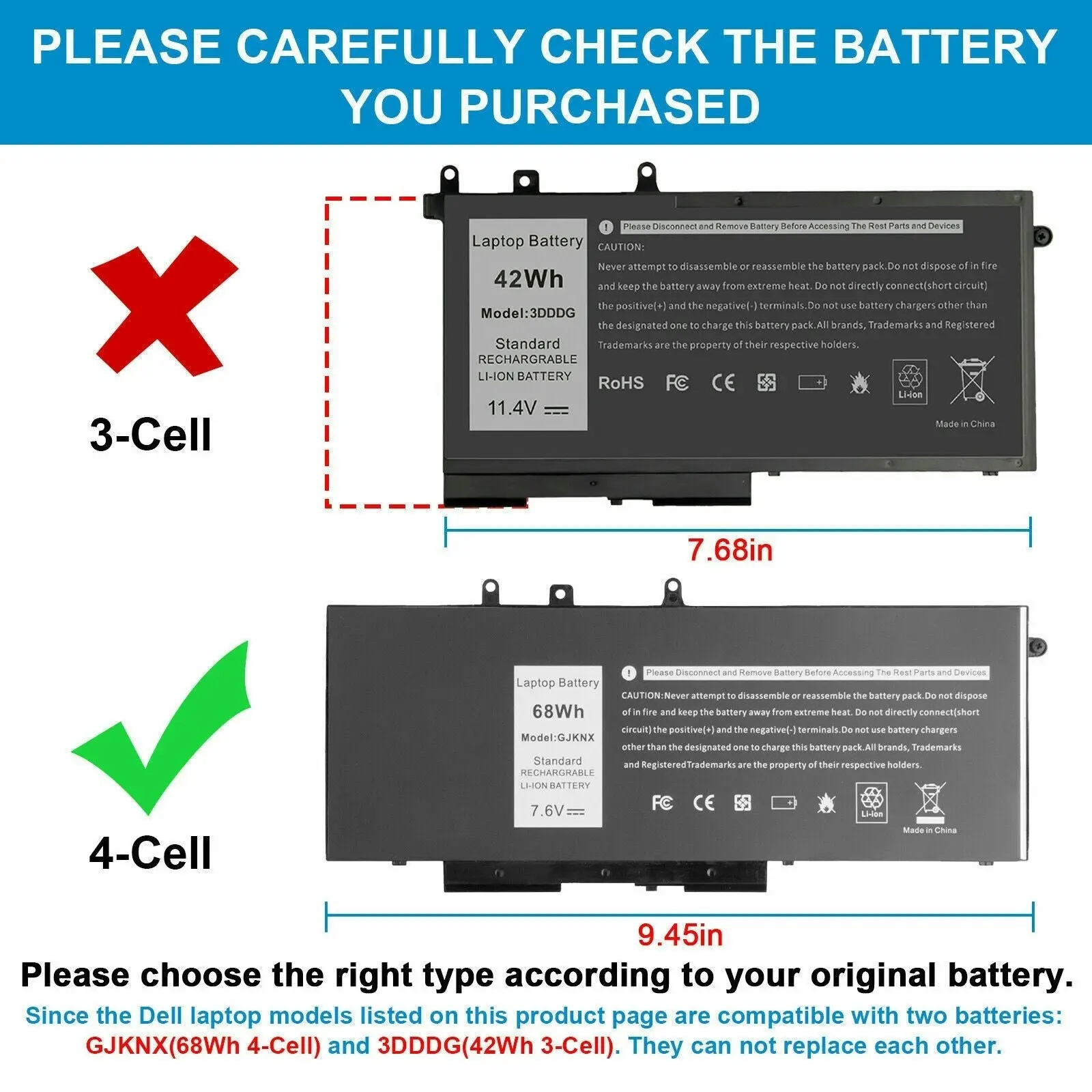 Dell Latitude E5480 5580 E5490 Precision 3520 GJKNX 68Wh Compatible Battery