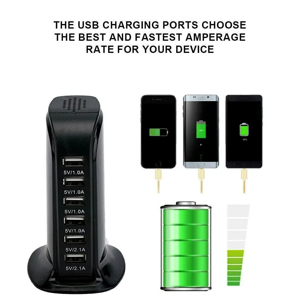 30W 6 Multi USB Port Travel Charger Desktop Charging Station Fast Power Adapter