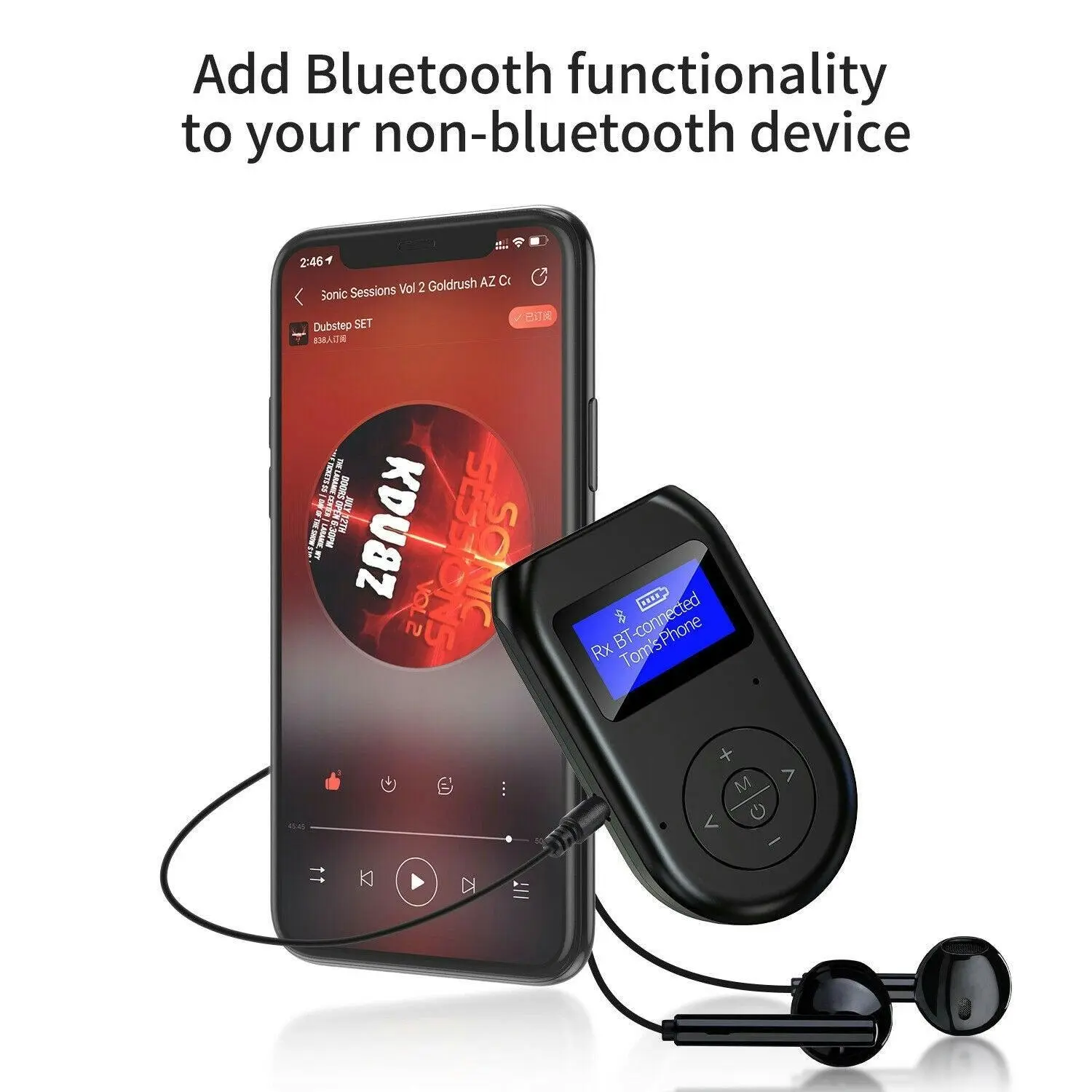 3 in 1 Bluetooth 5.0 Transmitter Receiver Wireless Audio 3.5mm Adapter with LCD