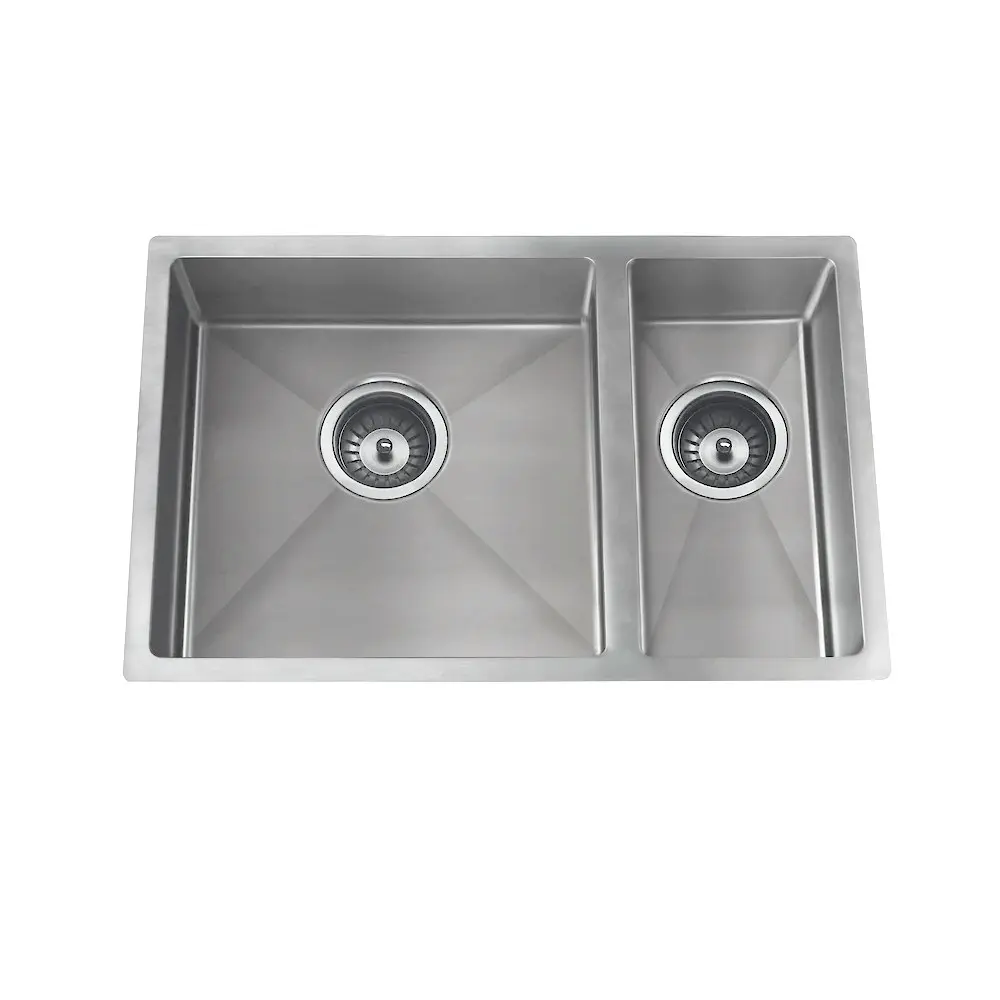 Meir Double Bowl PVD Kitchen Sink 670mm Brushed Nickel MKSP-D670440-NK