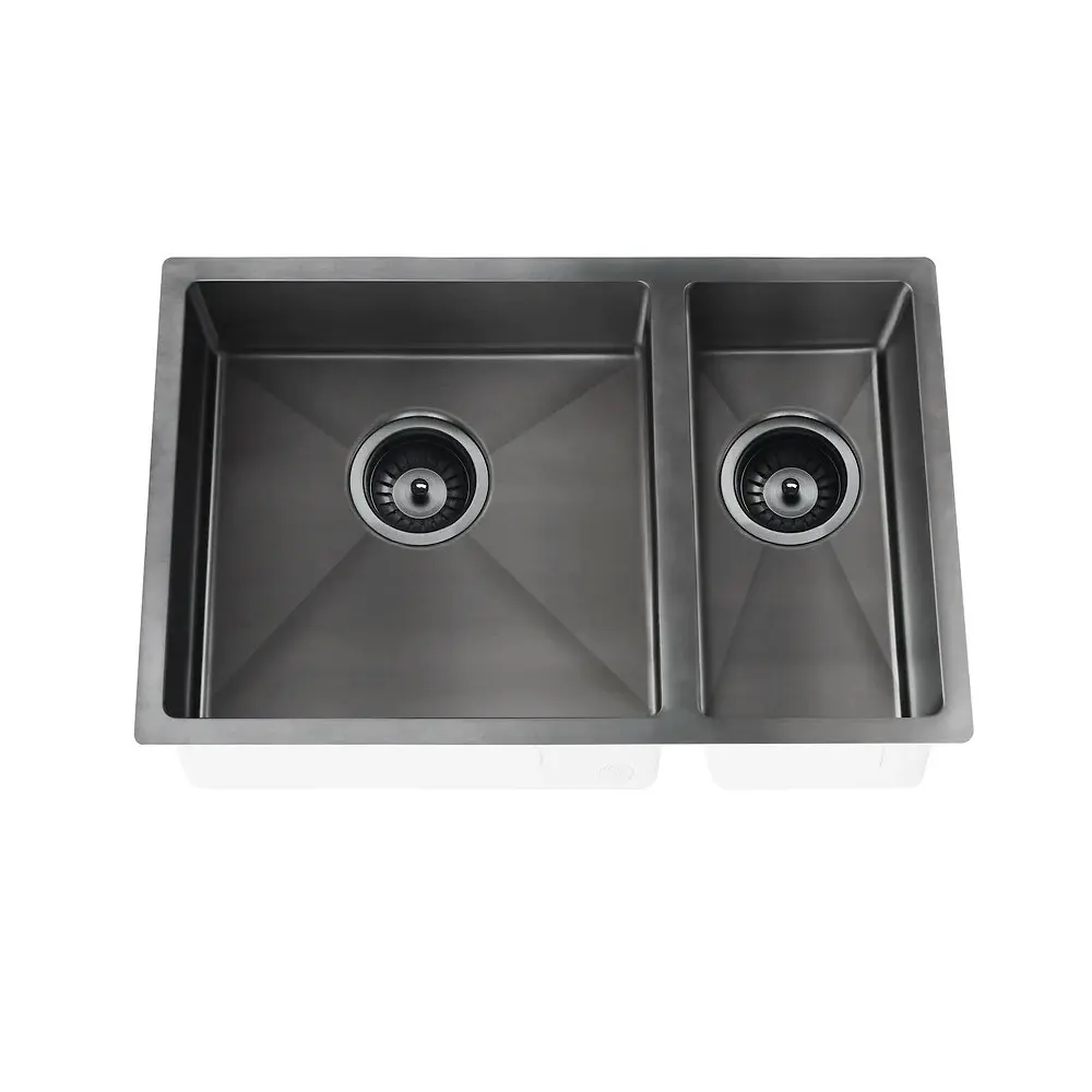 Meir Double Bowl PVD Kitchen Sink 670mm Brushed Gun Metal MKSP-D670440-GM