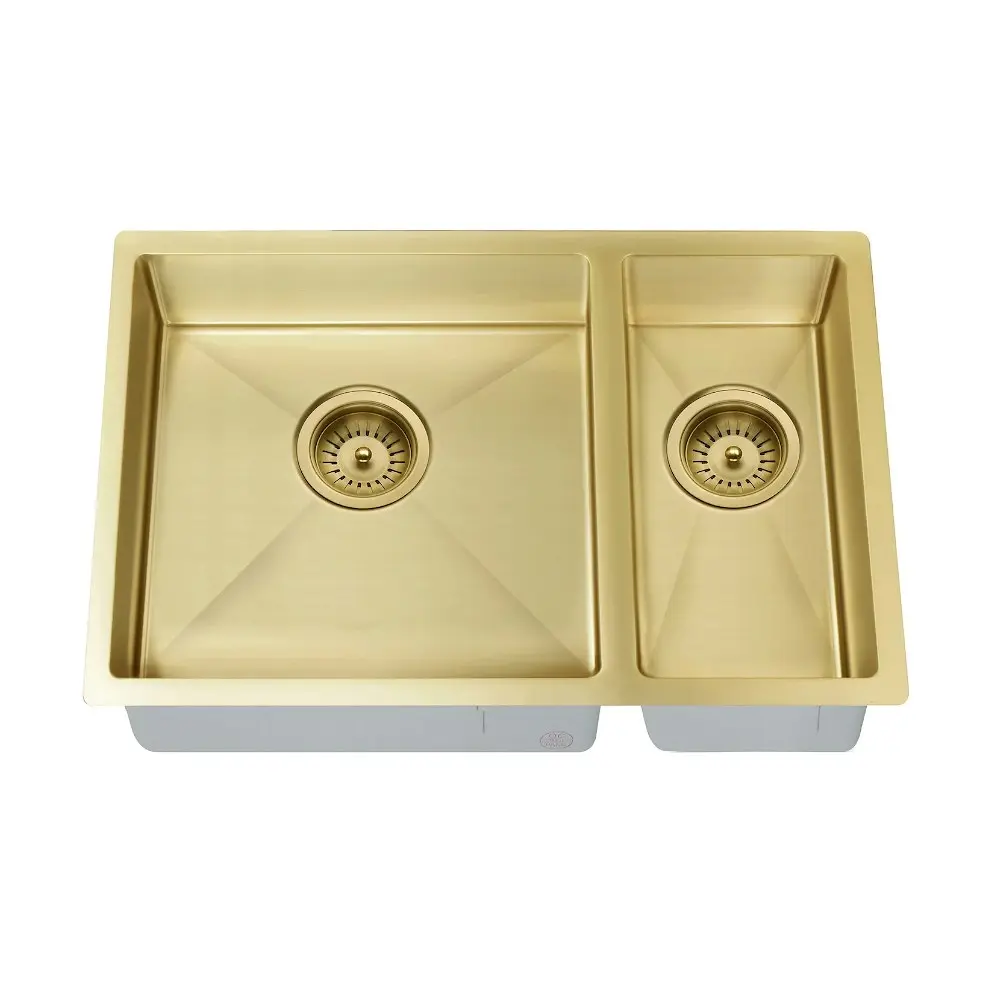 Meir Double Bowl PVD Kitchen Sink 670mm Brushed Bronze Gold MKSP-D670440-BB