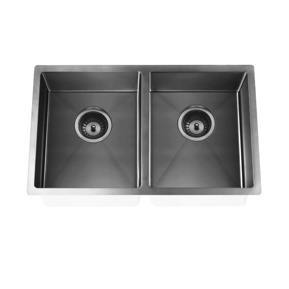 Meir Double Bowl PVD Kitchen Sink 760mm Brushed Gun Metal MKSP-D760440-GM