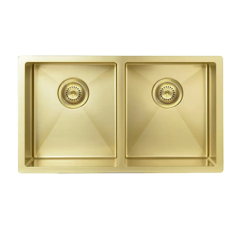 Meir Double Bowl PVD Kitchen Sink 760mm Brushed Bronze Gold MKSP-D760440-BB