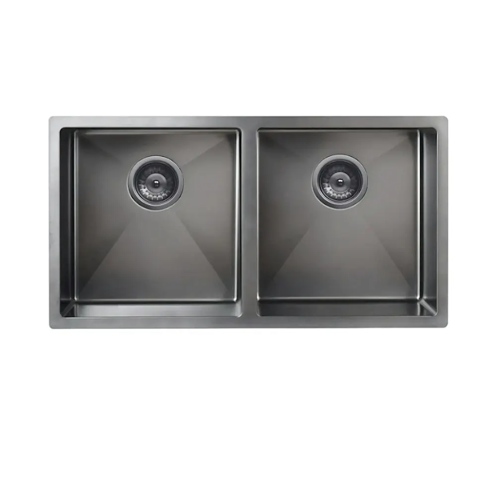 Meir Double Bowl PVD Kitchen Sink 860mm Brushed Gun Metal MKSP-D860440-GM