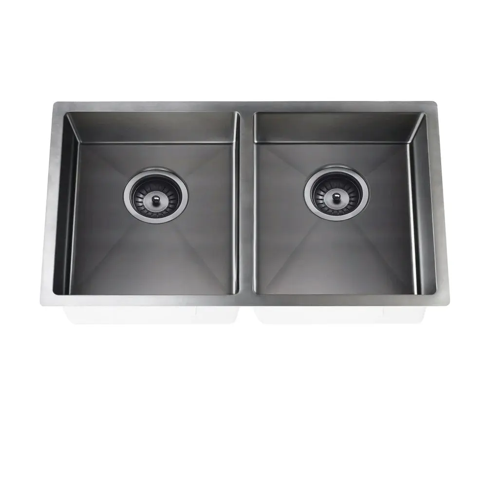 Meir Double Bowl PVD Kitchen Sink 860mm Brushed Gun Metal MKSP-D860440-GM