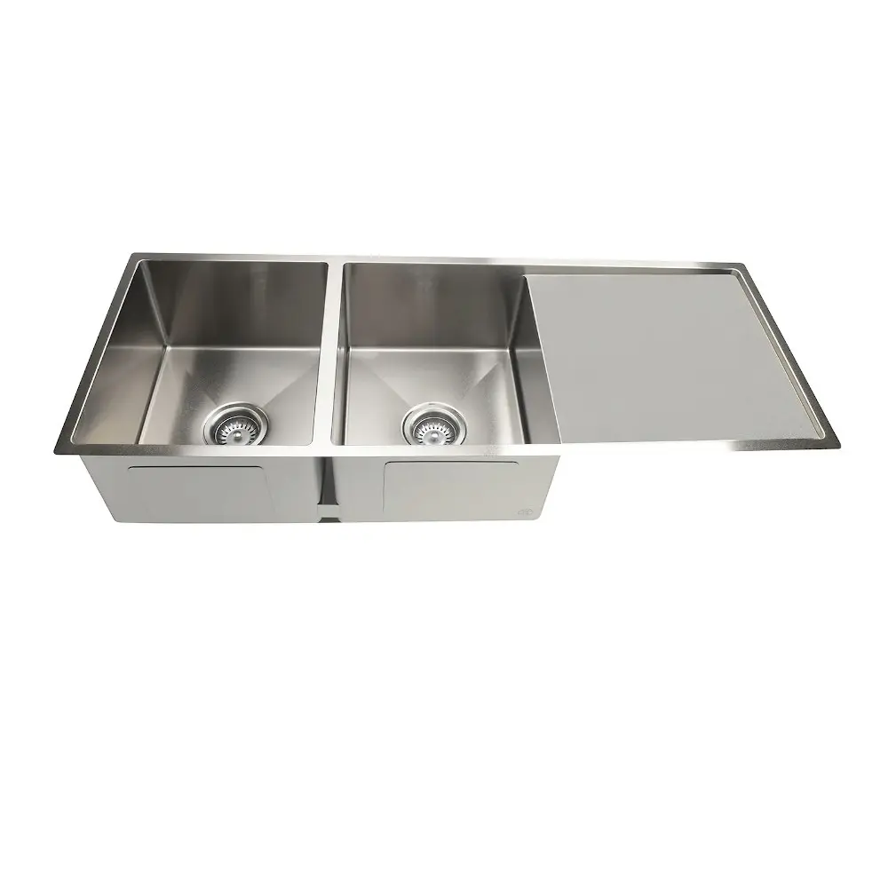 Meir Double Bowl & Drainer 1160mm Brushed Nickel MKSP-D1160440D-NK