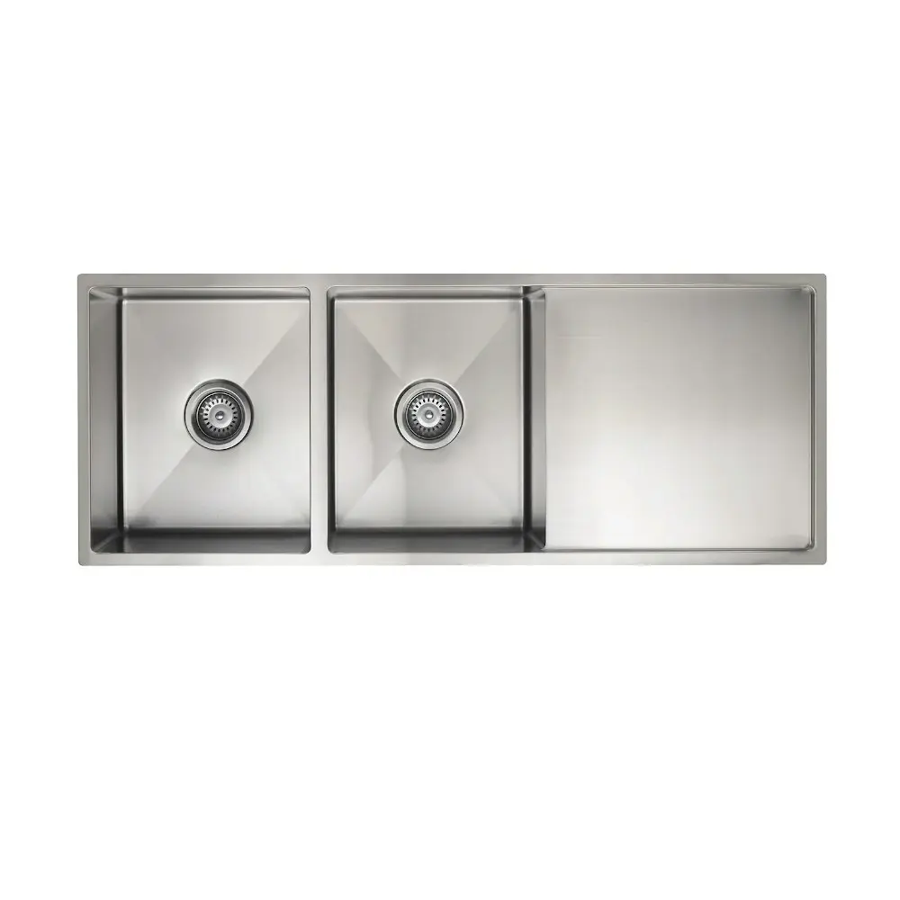 Meir Double Bowl & Drainer 1160mm Brushed Nickel MKSP-D1160440D-NK