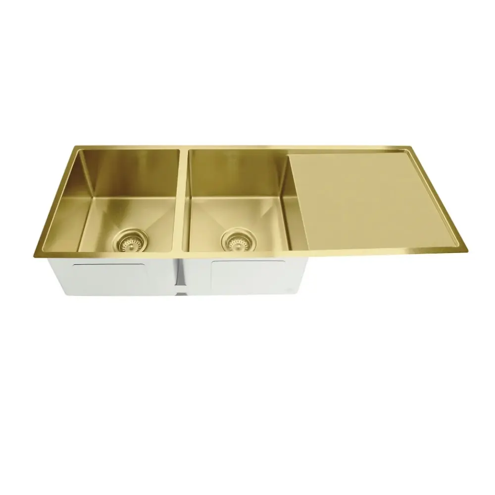 Meir Double Bowl & Drainer 1160mm Brushed Bronze Gold MKSP-D1160440D-BB