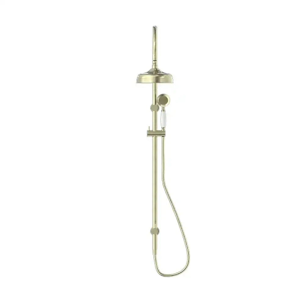 Nero York Twin Shower with White Porcelain Hand Shower Aged Brass NR69210501AB