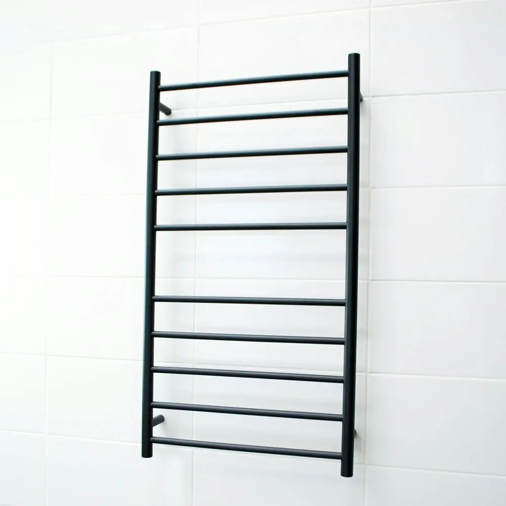 Radiant Matte Black 600 x 1100mm Round Heated Towel Rail (Left Wiring) BRTR02LEFT