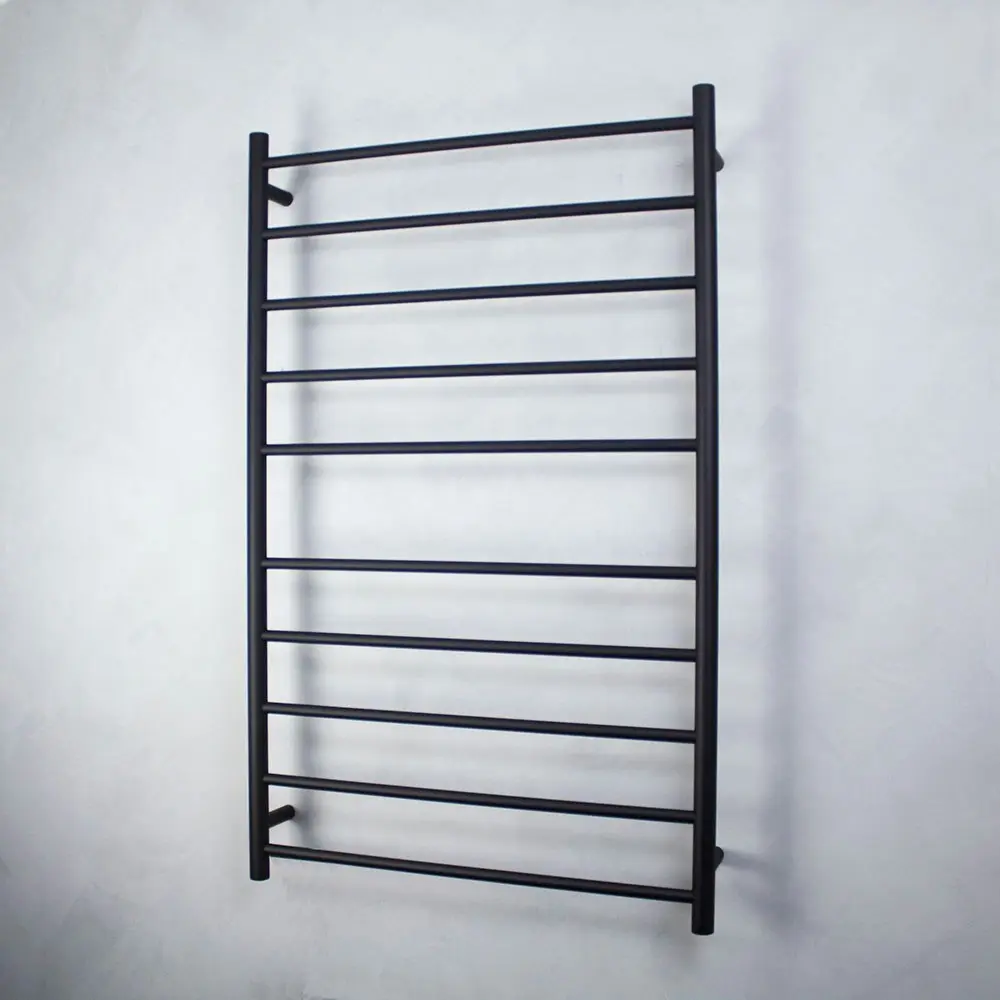 Radiant Matte Black 750 x 1200mm Round Heated Towel Rail (Left Wiring) BRTR04LEFT