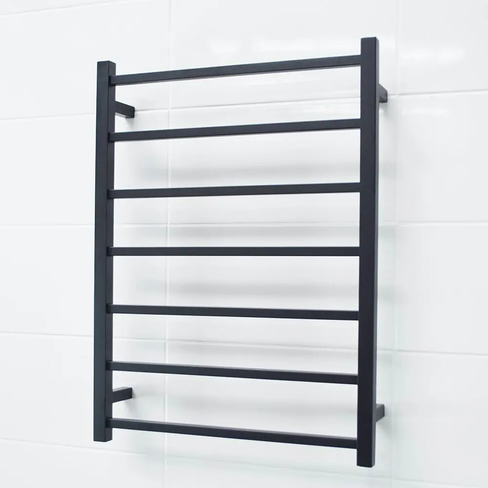 Radiant Matte Black 600 x 800mm Square Heated Towel Rail (Left Wiring) BSTR01LEFT