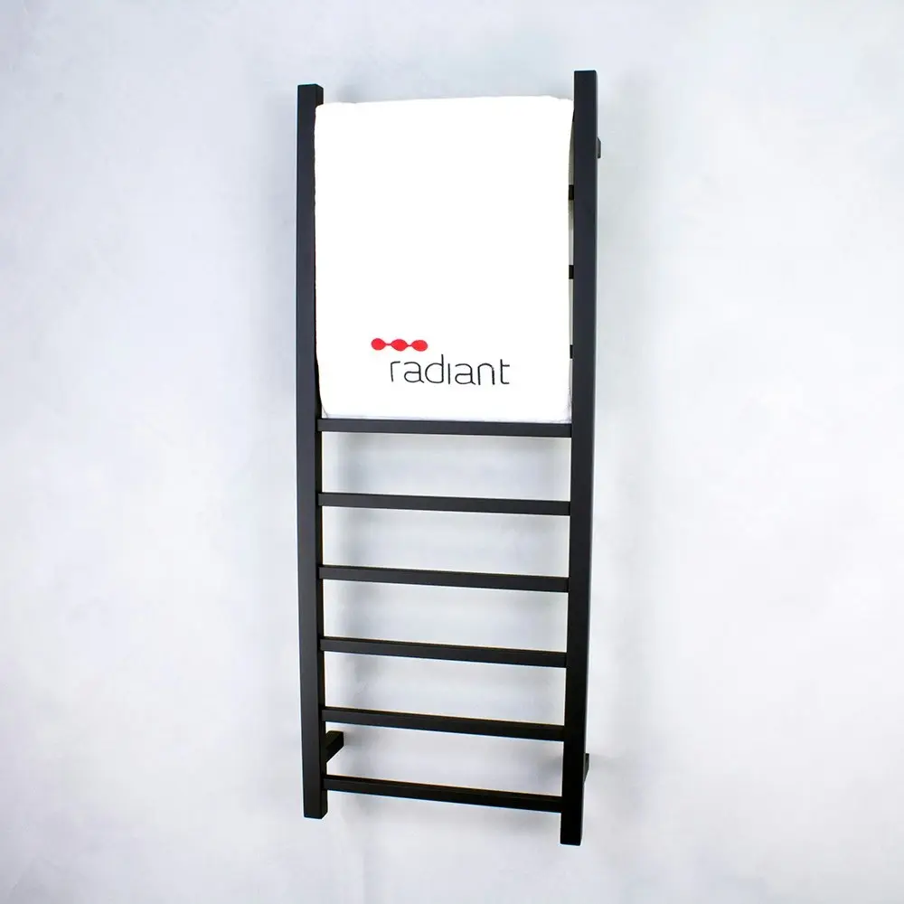 Radiant Matte Black 430 x 1100mm Square Heated Towel Rail (Left Wiring) BSTR430LEFT